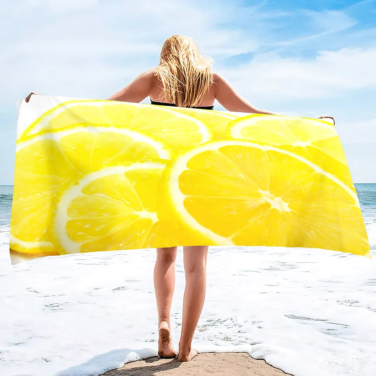 Microfiber Yellow Lemon Beach Towels,Oversized Absorbent Thin Soft Blanket Towel, Lightweight Quick Dry and Sand Free Bath Towel