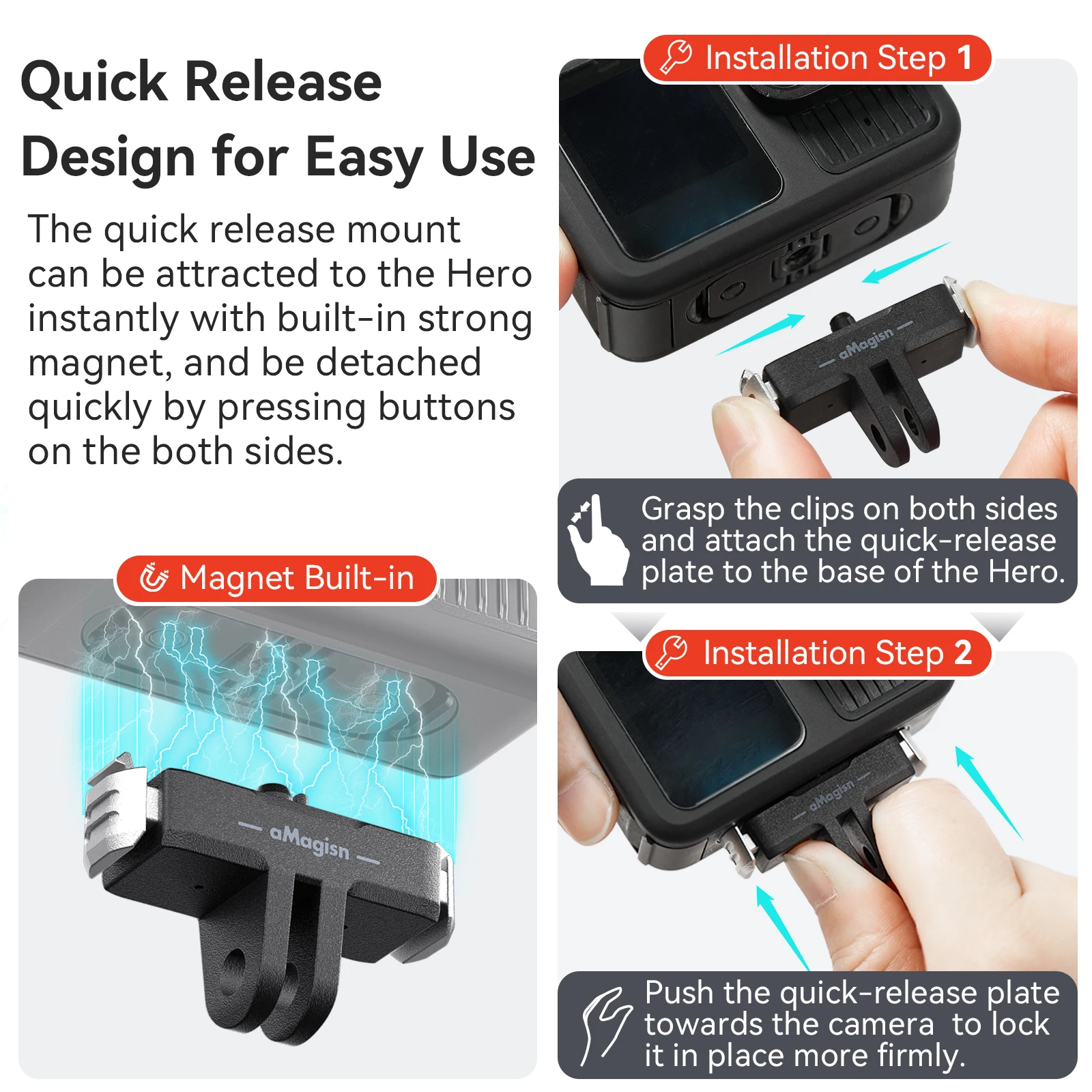 Magnetic Quick Release Base for GoPro Hero 13 Plastic Extension Mount Adapter Holder Bracket for Go Pro Hero 13 Black Accessorie