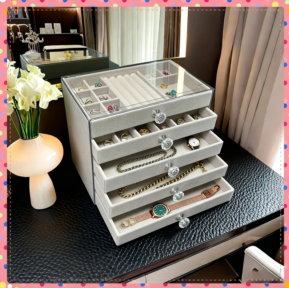 

New Jewelry Display Box upgrades 5 Layers of Velvet Jewellery Organiser Earrings Bracelet Organizer Drawer Velvet Jewelry Box