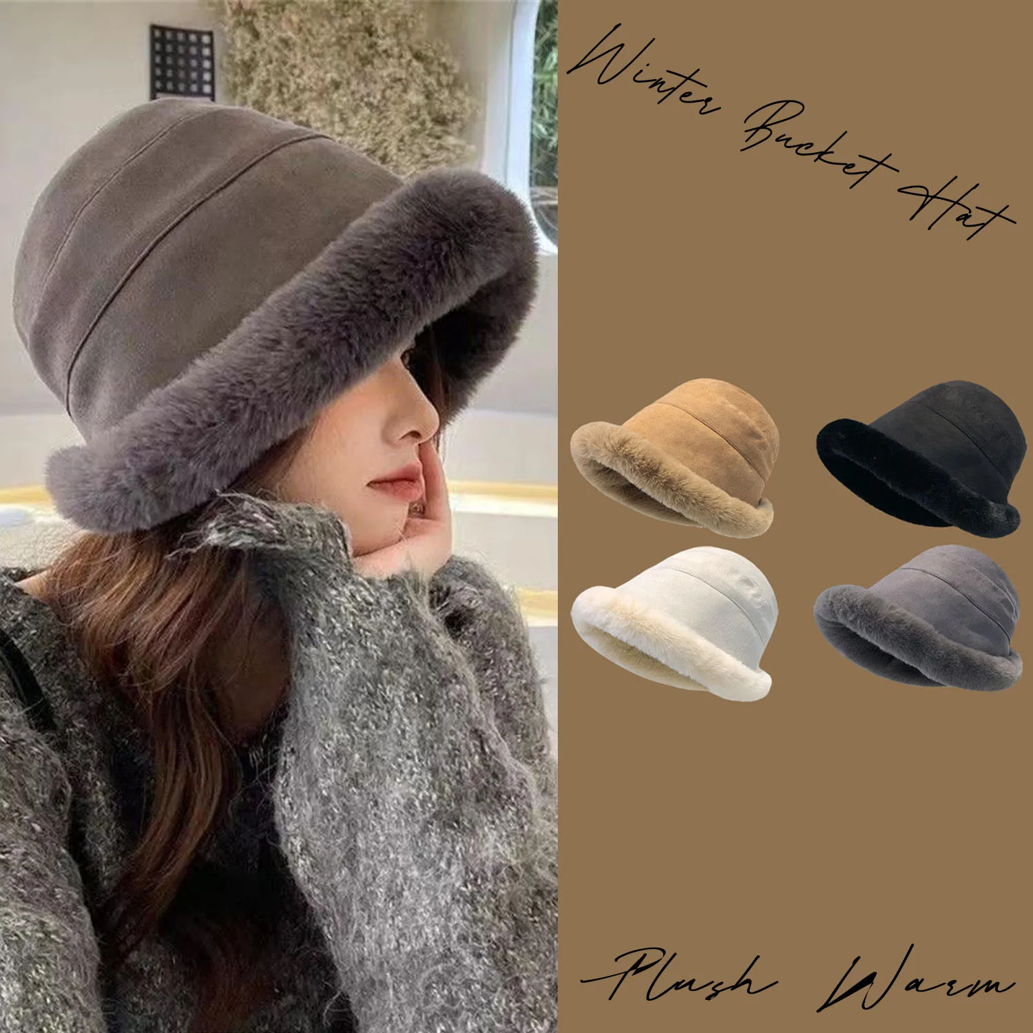 New Women Thickening Wool Bucket Hat Autumn Winter Warm Plush Fashion Panama Casual Hats for Ladies Fisherman Caps Street 2023