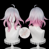 LOL Briar Cosplay Wig 42cm Long Silver White Mixed Dark Pink Wigs Heat Resistant Synthetic Hair