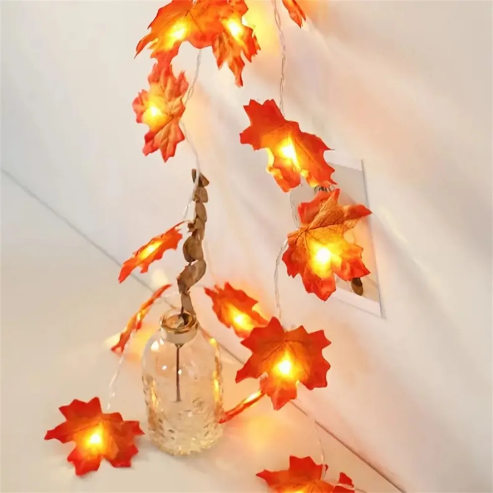1 قطعة 1.5M10LED/3M20LED سلسلة ضوء أوراق القيقب الأحمر للهالوين ، تعمل بالبطارية (بدون بطارية) ، تستخدم لتزيين حصاد الخريف