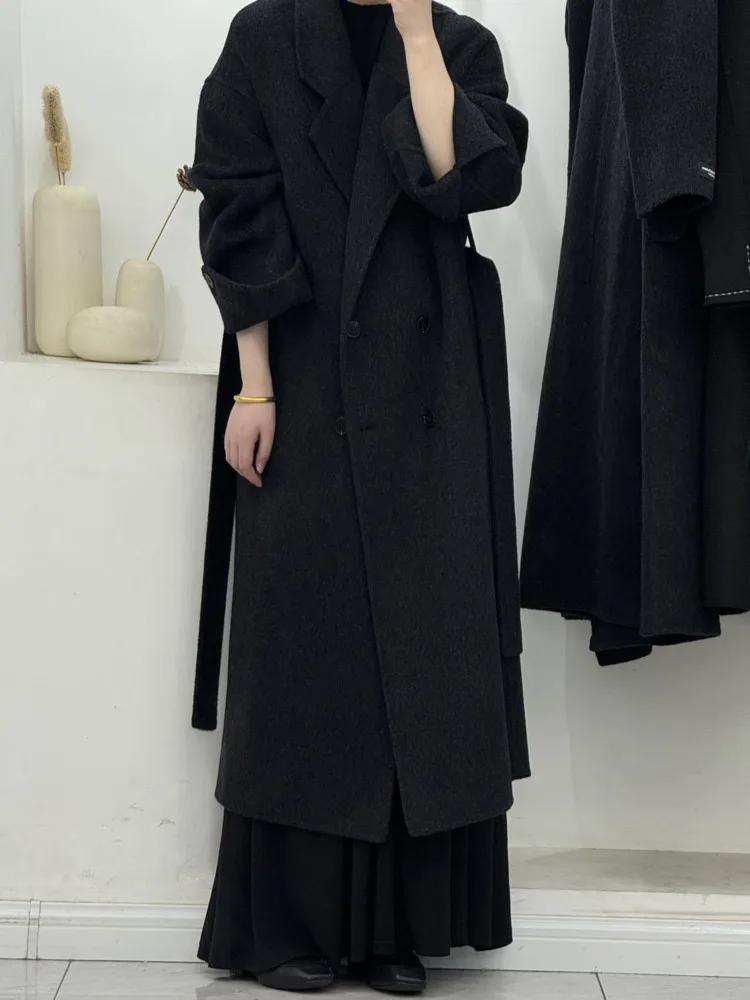 ZMEENNA Cappotto invernale da donna elegante doppio petto lungo in misto lana colletto con risvolto oversize caldo chic maxi capispalla ZM3439