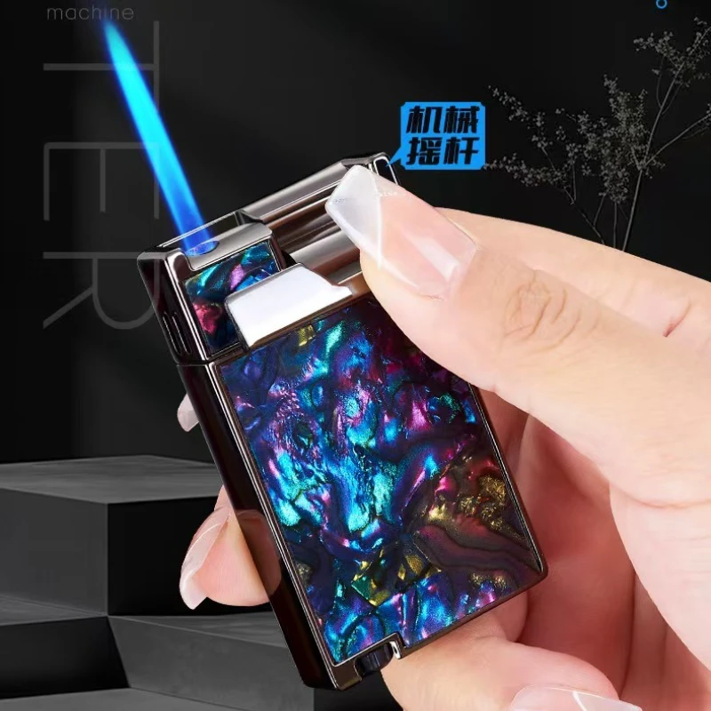 Natural Shell Inlay Butane Torch Lighter, Double-Sided Abalone Shell Windproof Jet Flame Lighter for Men