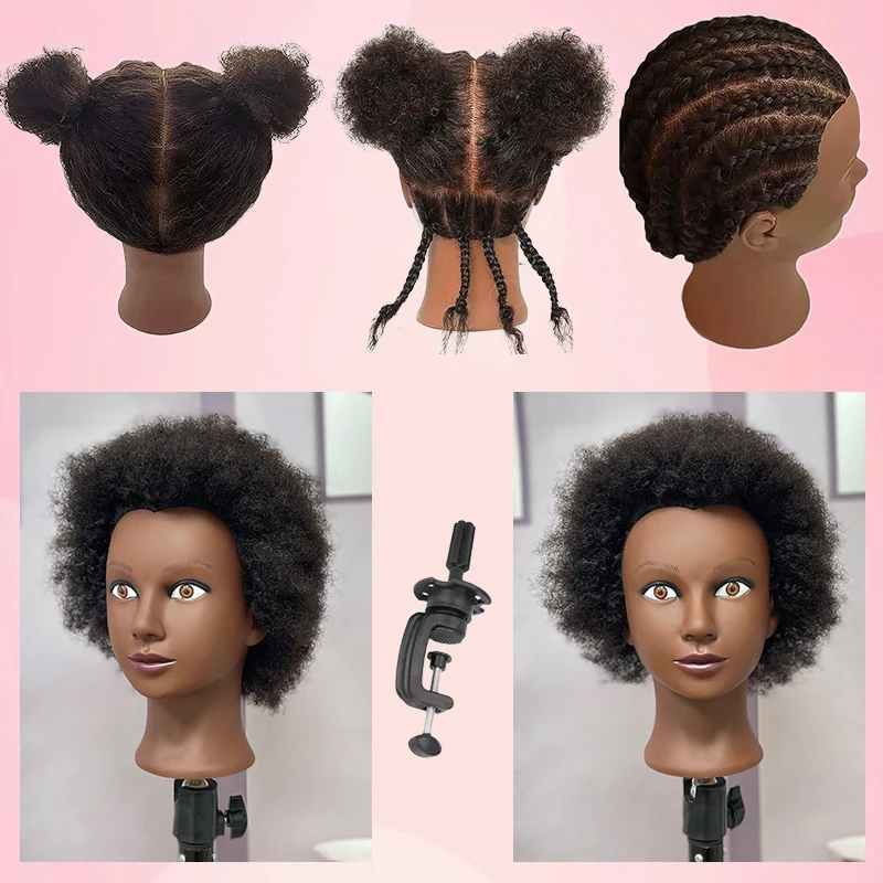 

Professional Mannequin Head 100% Real Human Hair with Premium Short Afro Curly Hair Mannequin Head Hairstylist Training Practice