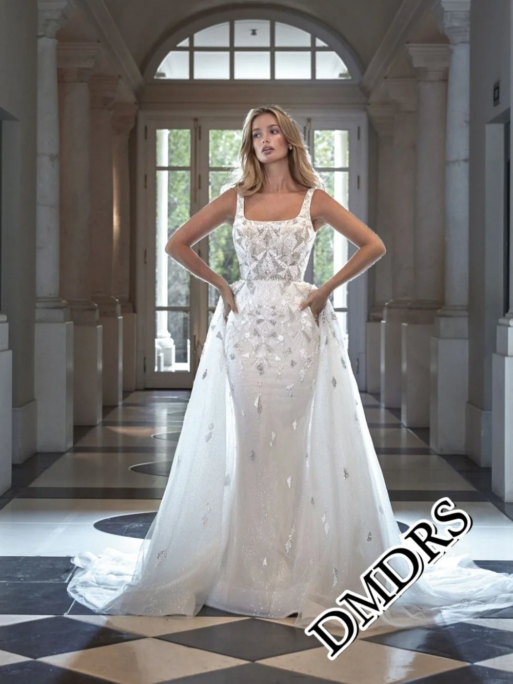 

DMDRS Charming Detachable-Train Wedding Dress Trendy Spaghetti-Strap Bridal Gowns Sexy A-Line Floor-Length Wedding Gowns Vestido