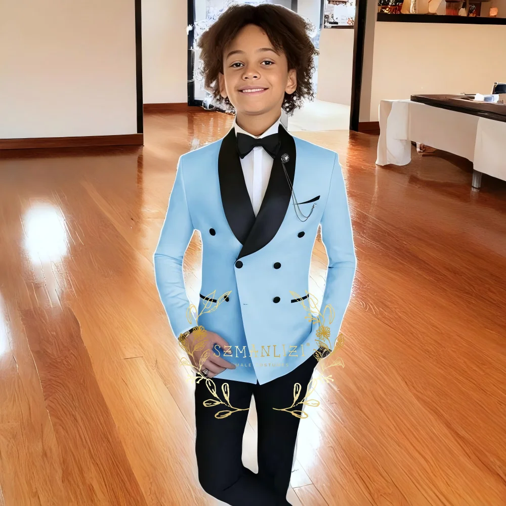 

Sky Blue Boys Suits For weddings Children Suit Double Breasted Kid Wedding Prom Suits Blazers Sets For boys Tuxedos