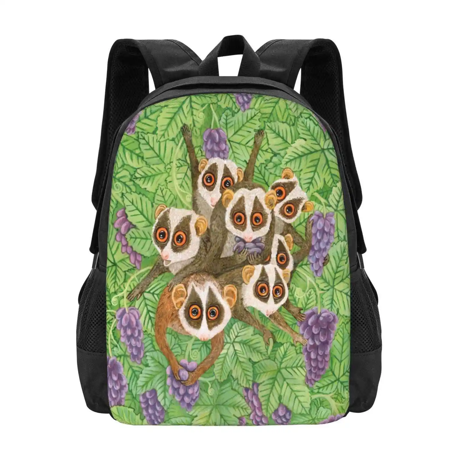 Monkey Loris Family Hot Sale Schoolbag Backpack Fashion Bags Cute Lovely Animal Love Animal Monkey Love Slow Loris Grape Leave