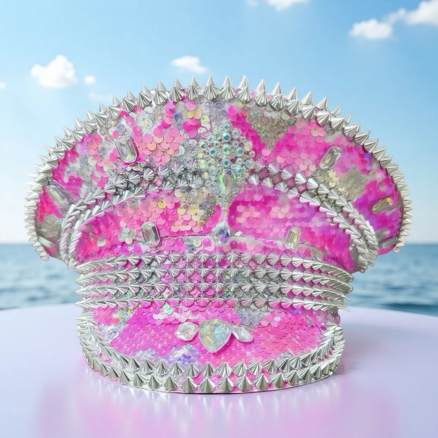 

HongLuan блестящий розовый диско-музыкальный фестиваль Капитанская шляпа со стразами для карнавала, рейв-фестивалей, аксессуары и вечерние шляпы для женщин