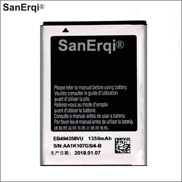 Battery S5830 EB494358VN For Samsung Galaxy Ace S5830 S5660 S7250D S5670 i569 I579 GT-S6102 S6818 1350mAh