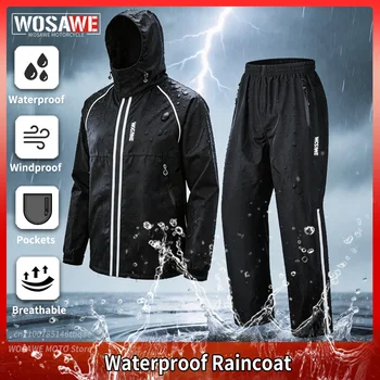 WOSAWE Motorcycle Raincoat Suit Split Motorcycle Rider Raincoat Motocross Rain Pants Reflective Waterproof Hooded Jacket Unisex