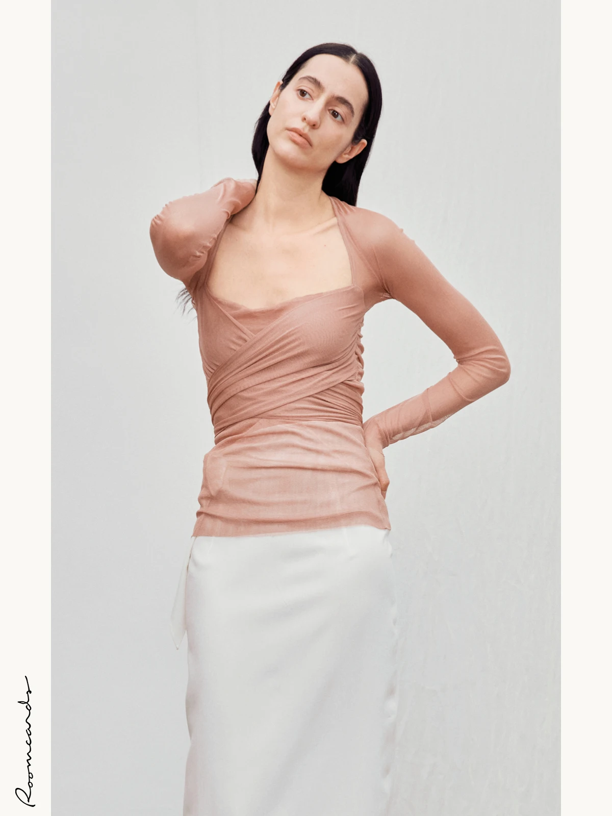 

Independent Brand Silk Blouse Ballet Style Powdered Rubber Tie-Silken Gauze Wrap-Silk Summer Top Women