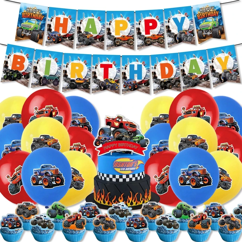 Blaze Monster Truck Articoli per feste, Topper per torte, Buon compleanno, Super Camion, Decorazione per feste in auto, SUV Racer, Giocattoli per