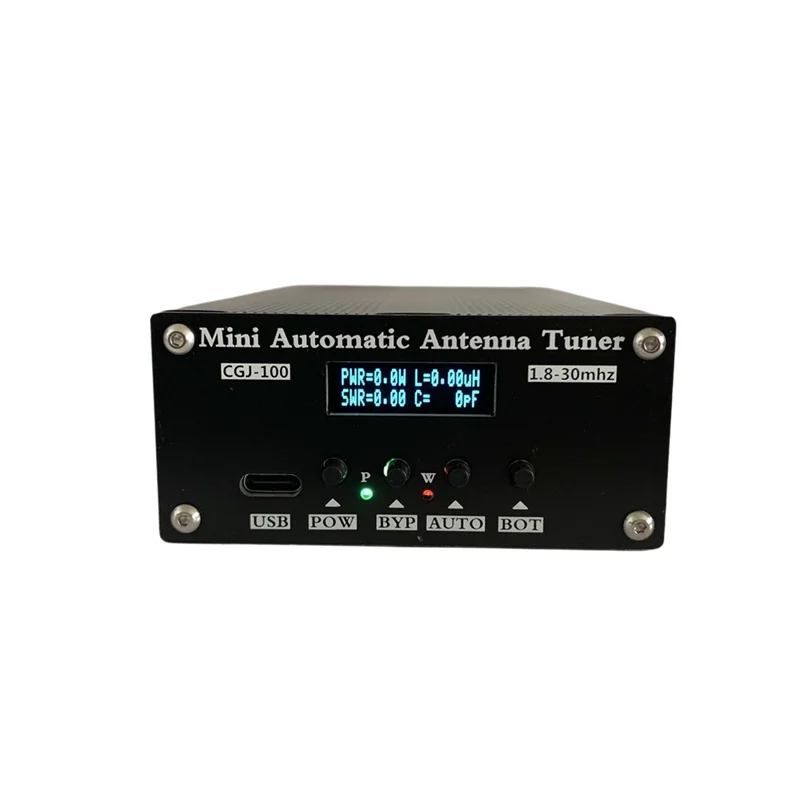 موالف هوائي أوتوماتيكي صغير CGJ-100 1.8-30 ميجا هرتز مع شاشة OLED مقاس 0.91 بوصة لمحطات راديو الموجات القصيرة 5-100 وات
