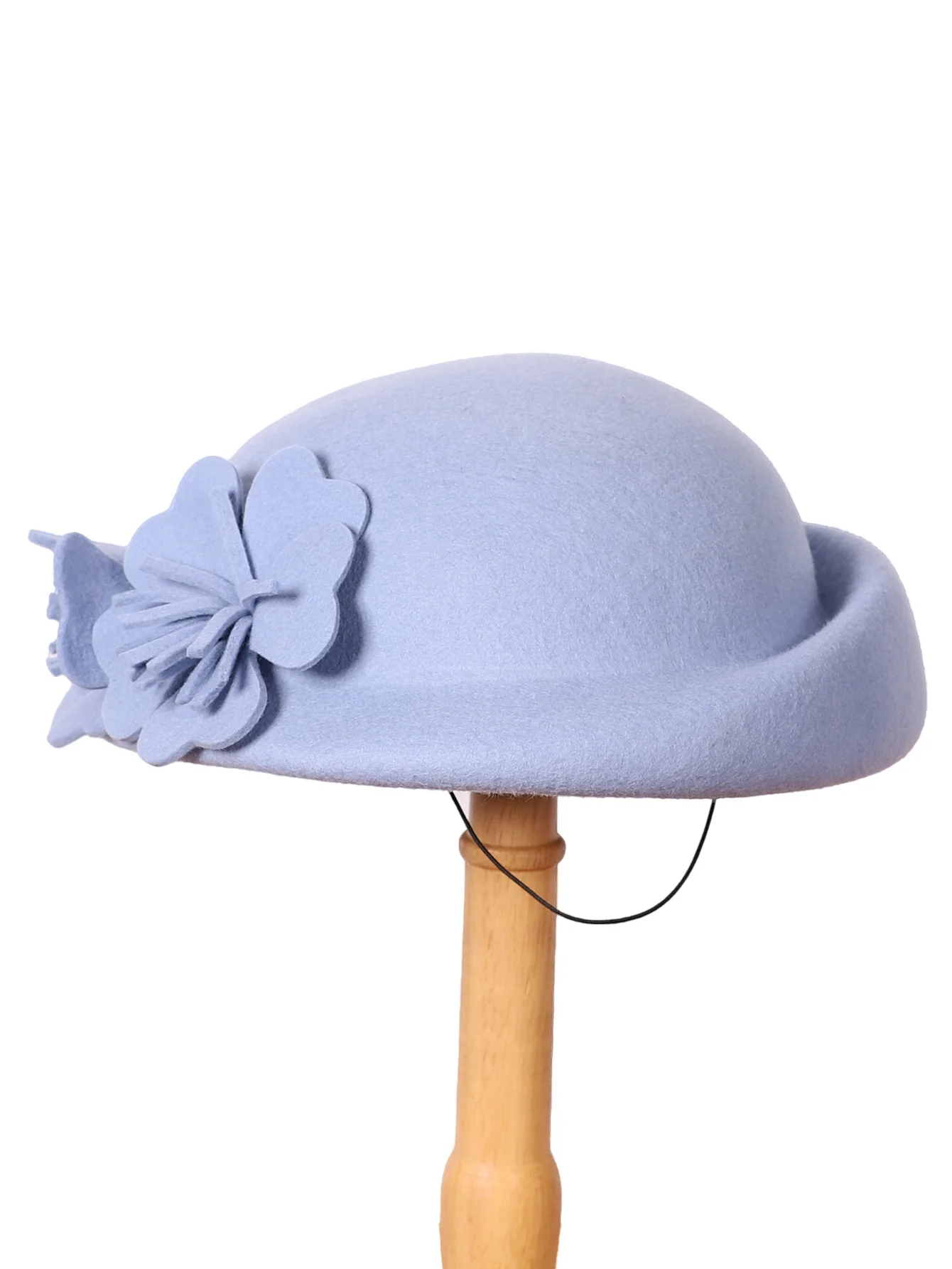 FS Niebieski Fioletowy Wełniany Francuski Beret Szerokie Rondo Kapelusze Fedora Dla Kobiet Eleganckie Kapelusze Kościelne Duży Kwiat Damski Ślubny Kapelusz Tea Party Ken — zdjęcie 4
