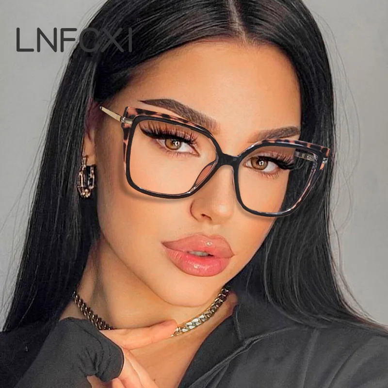 JNPCXI New Retro TR90 Square Women Glasses Frame Double Colors Fashion Leopard Clear Anti-blue Light Optical Eyeglasses