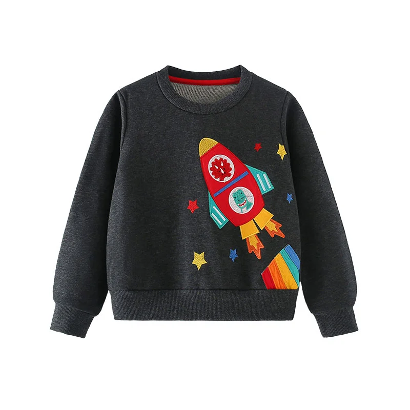 

3-8T Long Sleeve Rocket Boys Girls Sweatshirts Embroidery Toddler Kids Clothing Autumn Spring Sport Baby Hooded Shirts