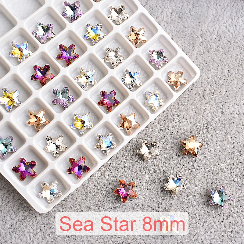 8mm New Starfish Nail Art Rhinestone Shiny  Tip Bottom Crystal Stone Color Pentagram 3D Fingernail Decoration 30/100pcs