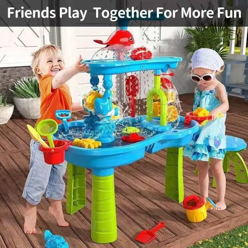 

Large Size Tee-Layer Children's Beach Water Table Indoor Outdoor Interactive Toys Plastic Swimming Pool Sandplay Equipment