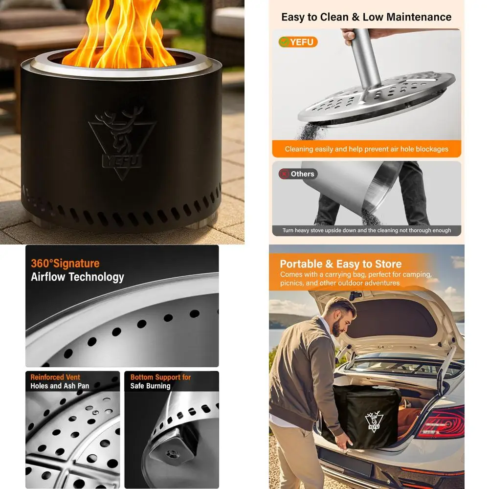 

Бездымная уличная костра для костра — нержавеющая сталь 304, диаметр 19 дюймов, съемная пепельница, идеально подходит для встреч на заднем дворе