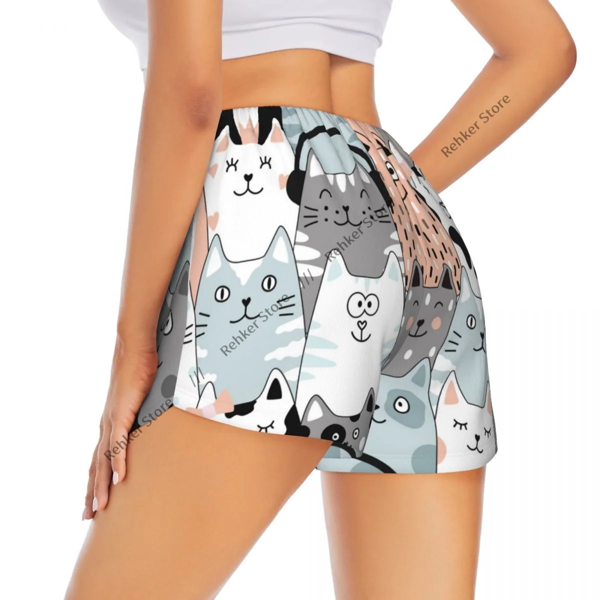 

Шорты для йоги для женщин, шорты для фитнеса, байкерские спортивные шорты для бега, комплект с милым котом, быстросохнущая спортивная одежда с карманом