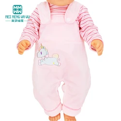 Doll Clothes Toys New Born Fit 18 inch 40-43cm Striped T-shirt, pink strap pants American doll