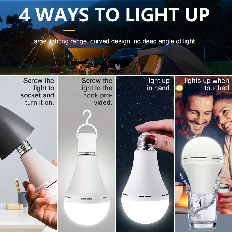 E27 Rechargeable LED Lamp Bulbs 9W 15W High Brightness Emergency Light Bulb Outdoor Camping Fishing Portable Lamps Lights