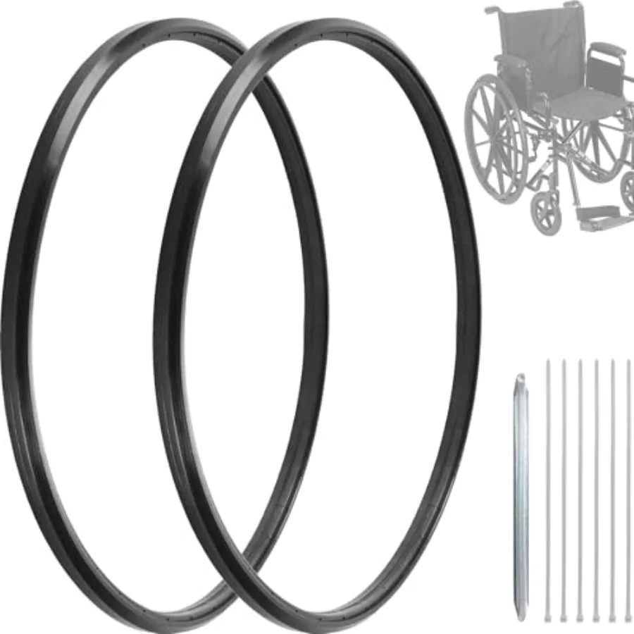 

2 Sets of Universal 24" x 1" Flat-Free Polyurethane Wheel Replacement s for Manual Wheelchairs Durable and Reliable Wheelchair