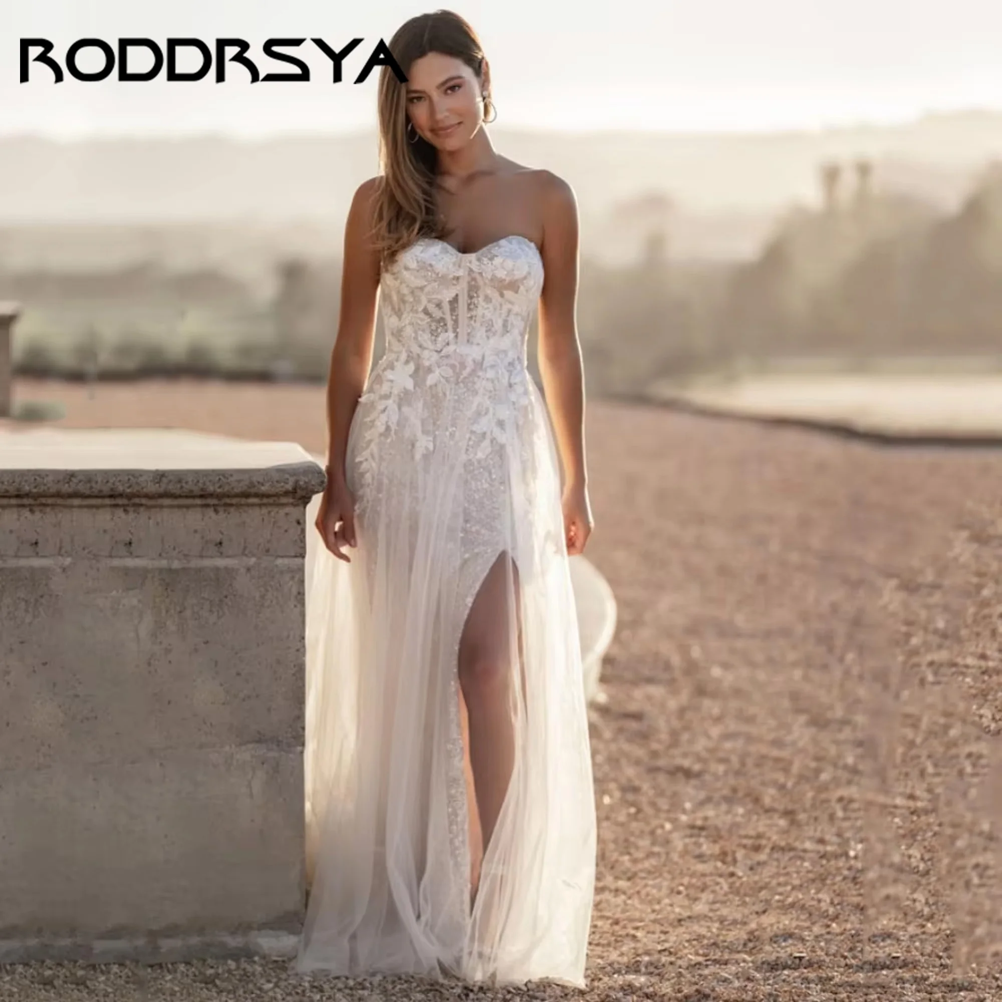 

RODDRSYA Boho Applique Wedding Dresses Tulle Bride Dress Sweetheart Neck Split Shiny Bridal Gowns Vestidos De Novia Customized