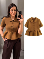 TRAF Women's Sweaters Knitted Tops 2025 Elegant Short Sleeve Single Breasted Knitwear Solid Cardigan Sweater Woman Jumper
