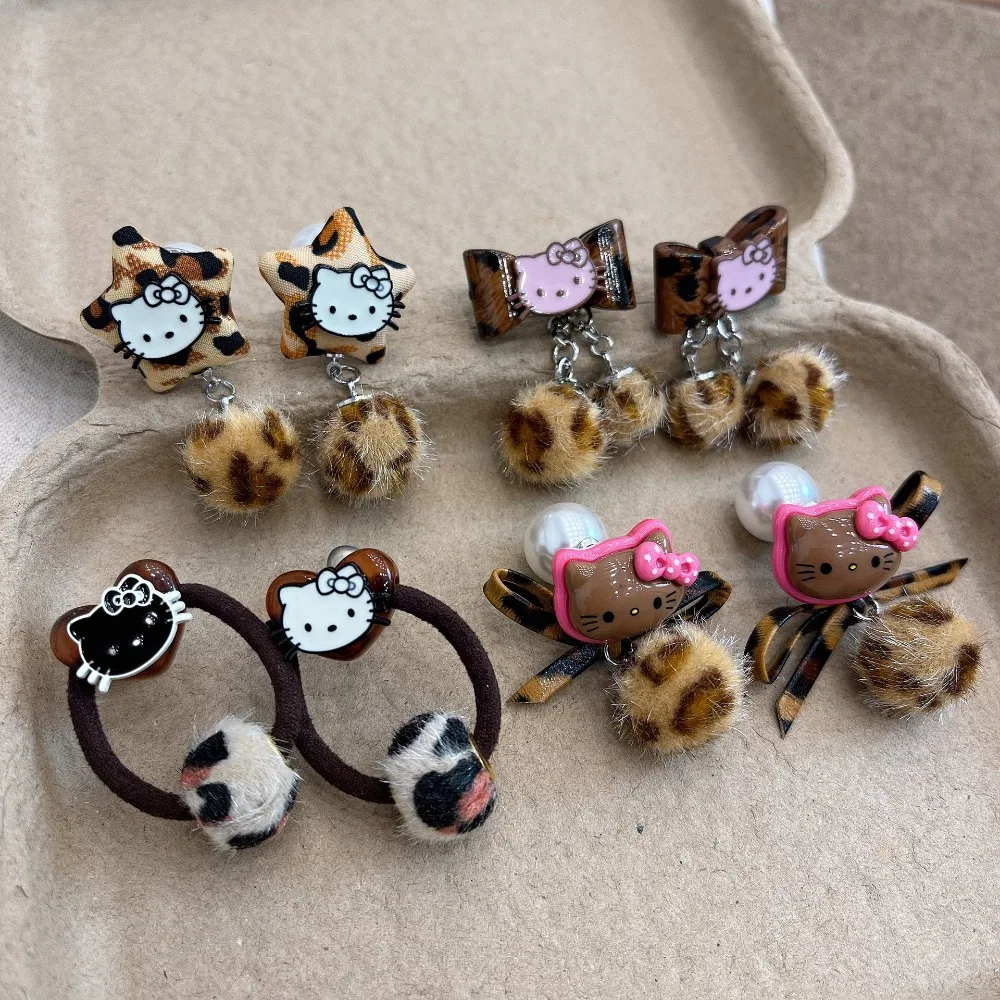 

Autumn Winter Kawaii Anime MINISO Ins Kt Cat Earrings Sweet Girl Heart Cute Hello Kitty Earrings Accessories Gifts for Girls