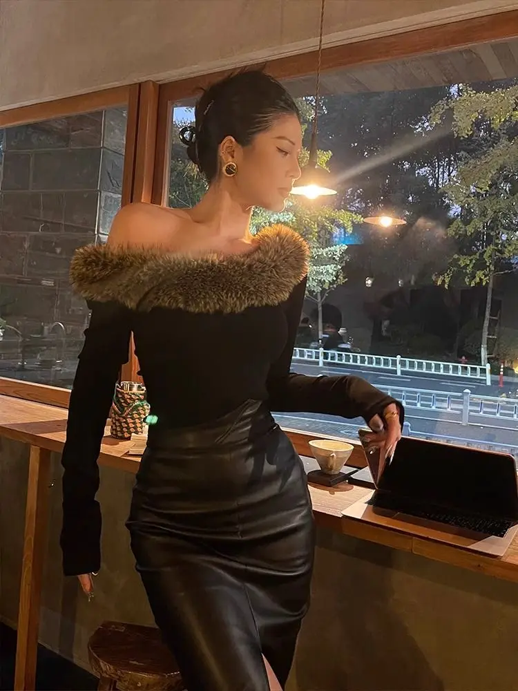 الأمريكية Gyaru Acubi Alt الجرونج تونك مثير قبالة الكتف المحاصيل الأعلى Ropa De Mujer القوطية Y2k تي شيرت جرافيك الفراء الرقبة المحملة