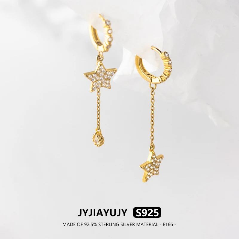 

JYJIAYUJY 100% Whole Original Sterling Silver S925 Hoop+Drop Earrings In Stock Star Design Fashion Jewelry Gift Daily Use E166