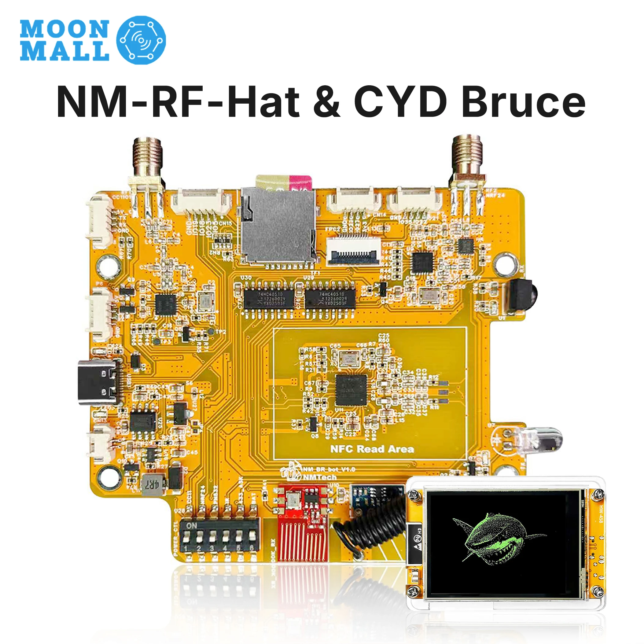 NM-RF-Hat Companion Hat RF Multibanda para Bruce CYD ESP32-2432S028 CC1101 nRF24 PN532 IR TX/RX 433M OOK Gestión de Energía Ranura TF