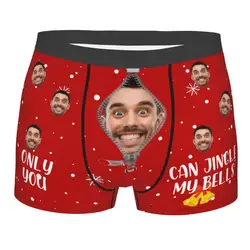 Christmas Gift Custom Face Personalized Photo Men Long Underwear Boxer Shorts Panties Printed Soft Underpants for Homme