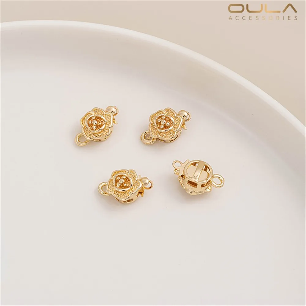 

1pcs Handmade Diy Crystal Pearl Necklace with 14K Gold-plated Rose Flower Clasp, Connecting and Ending Clasp Accessory