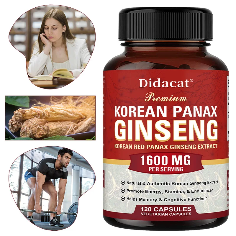 الجينسنغ الأحمر الكوري 1600 ملغ - مكمل الجينسنغ عالي الفعالية - الطاقة، دعم المناعة، التركيز للنساء والرجال، غير معدلة وراثيًا