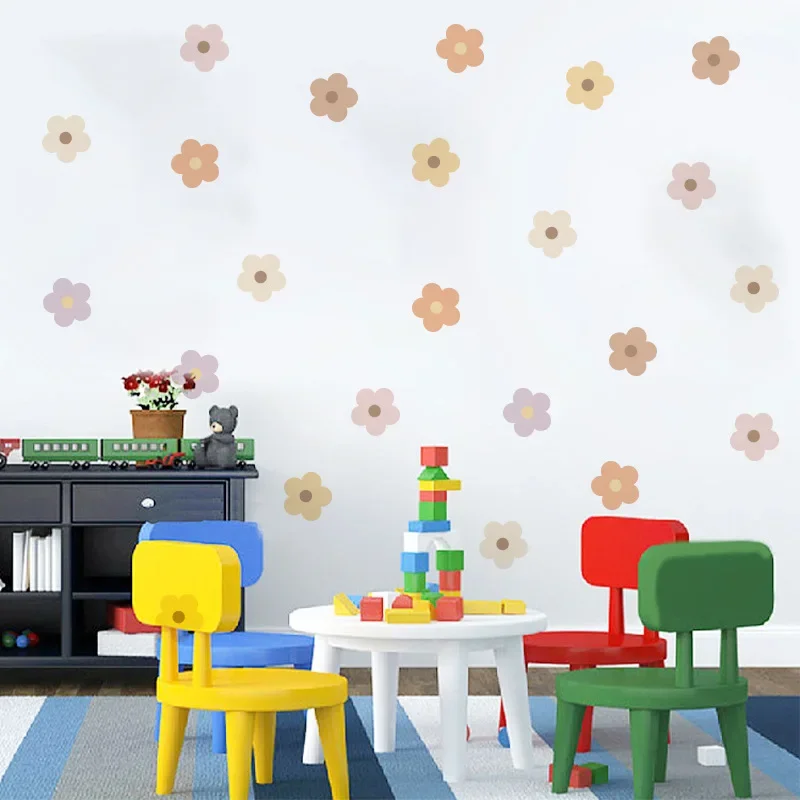 6 sheets Flowers Aesthetics Wall Decal for Kids Girls Bedroom Creative Daisy Vinyl Sticker Art Murals Boho Window Home Decor