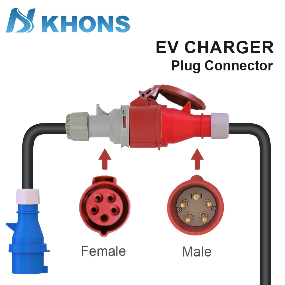 Obrázek 5: Khons EV přenosné nabíječka schuko kolíček na CEE modrá energie ženské kolíček nástrčkový adaptér modrá CEE obvázat s 32A 3phase na 32A