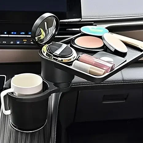 3-in-1 Auto-Getränkehalter-Ablage für 2,6-3,7 Zoll Innendurchmesser, Auto-Organizer mit Doppel-Getränkehaltern und Handyhalterung zum Essen – Detail 5