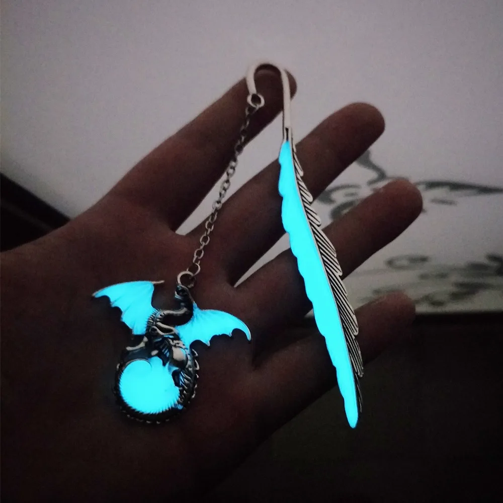 Gifts Metal Luminous Feather Bookmarks Creative Multifunctional Dragon Book Marks Cute 3D Stationery