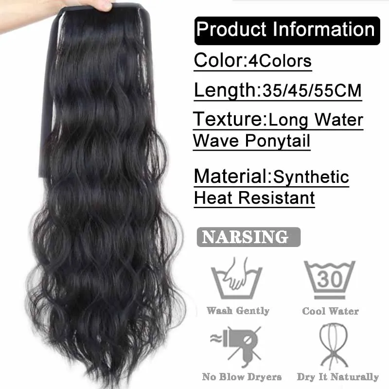 Aosiwig Synthetic Ponytails Pieces for Women Curly Water Wave Clip In Hair Extensions Drawstring Pony Tail Fake False Hairpiece