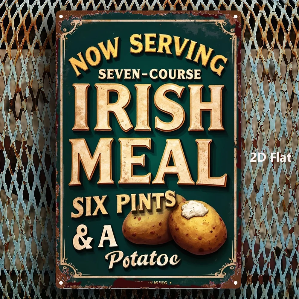 1pc Vintage Irish Potato Meal Sign - 8x12 Inch Rustic Wall Decor with 