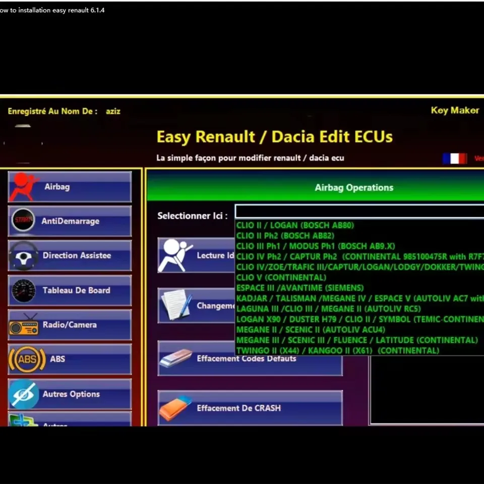 برنامج لرينو ECU Easy Renault 6.1.4 مبرمج واضح تحطم وسادة هوائية مفاتيح بطاقة UCH Cleaner WORK مع OBDLink Renolink