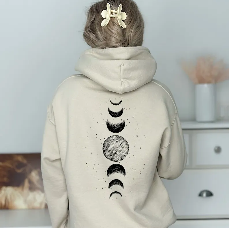 Moon Phases Hoodie, Mystical Moon Phase Hooded Sweatshirt, Celestial Sweat Shirt, Moon Hoody, Astrology Astronomy Pullover, Myst