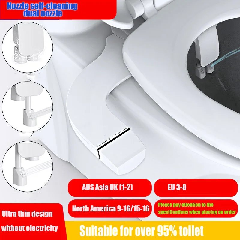 

Oulylan Slim Bidet Toilet Dual Jet Hygienic Bidet Attachment Toilet Adjustable Water Pressure Sprayer Non-Electric Ass Sprayer