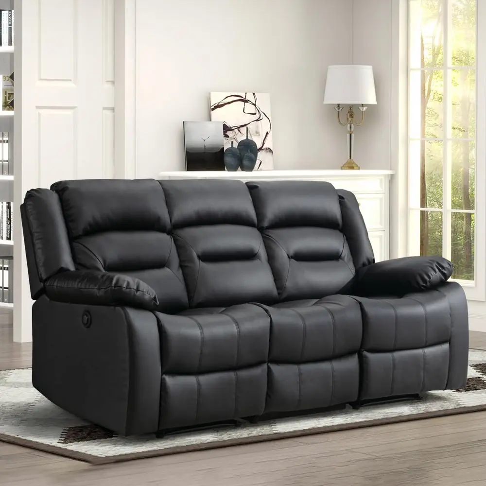 

Faux Leather Power Electric Reclining Sofa, Overstuffed Comfortable Armrest 3 Seat Recliner Sofa, Couch for Living Room, Bedroo