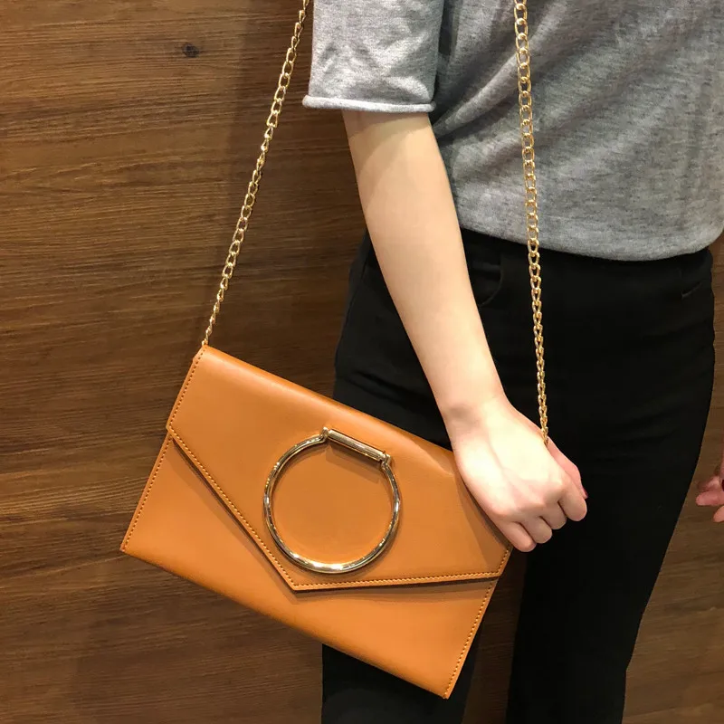 Circular Ring Envelope Clutches for Female Messenger Bag pu Leather Ladies Handbag Small women Crossbody Shoulder Bag bolsas