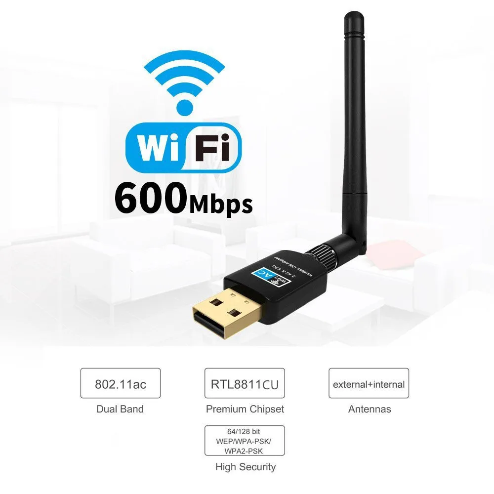 Dual Band 600Mbps USB wifi Adapter 2.4GHz 5GHz WiFi with Antenna Mini Computer Network Card Receiver RTL8811 For PC Windows 7/8