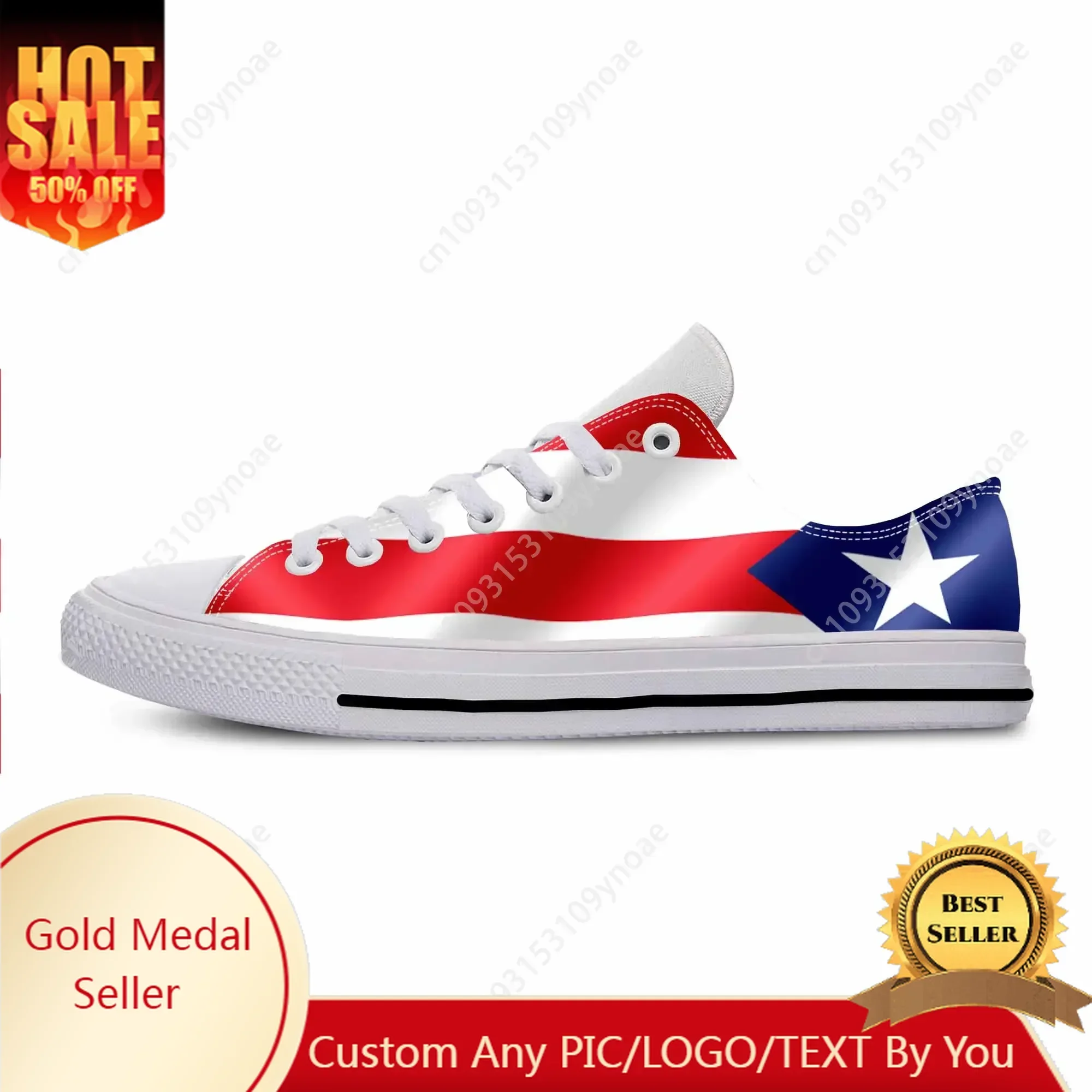

Hot Puerto Rico Rican Flag Patriotic Pride Fashion Casual Cloth Shoes Low Top Comfortable Breathable 3D Print Men Women Sneakers